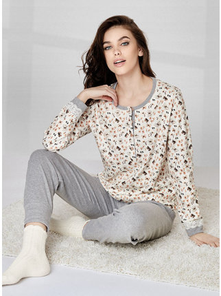 Langer Damenpyjama aus Baumwolle mit Aufdruck