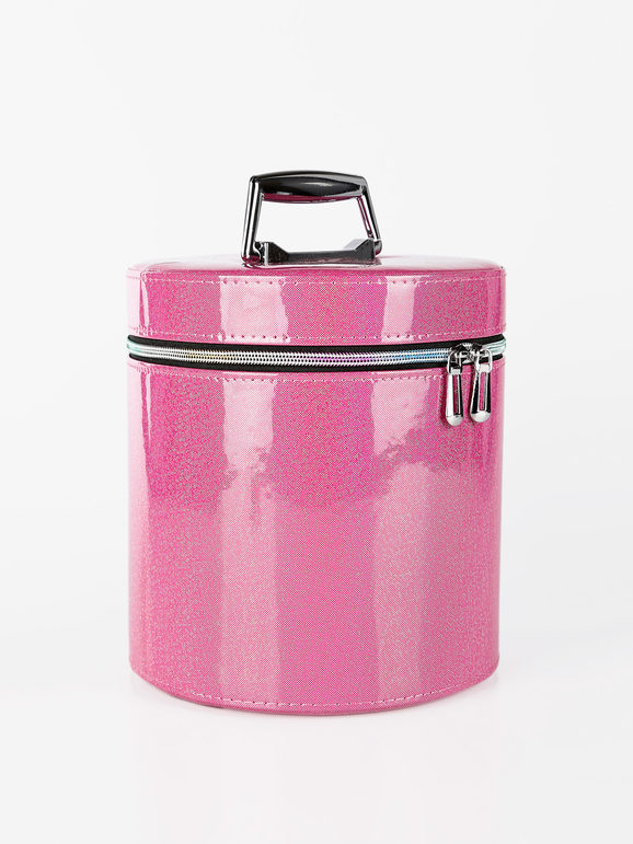 Large cylinder beauty case with glitter