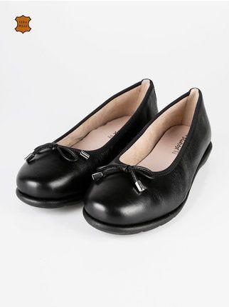 Leather ballet flats with low wedge