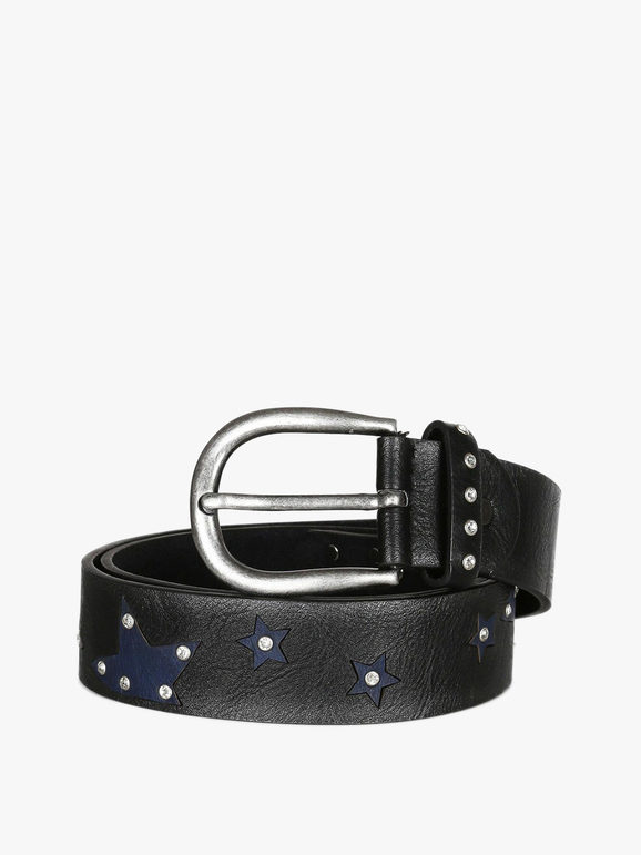 Leather belt with rhinestones
