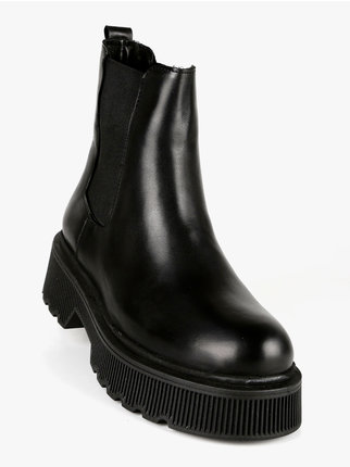 Leather chelsea boots with heel and platform
