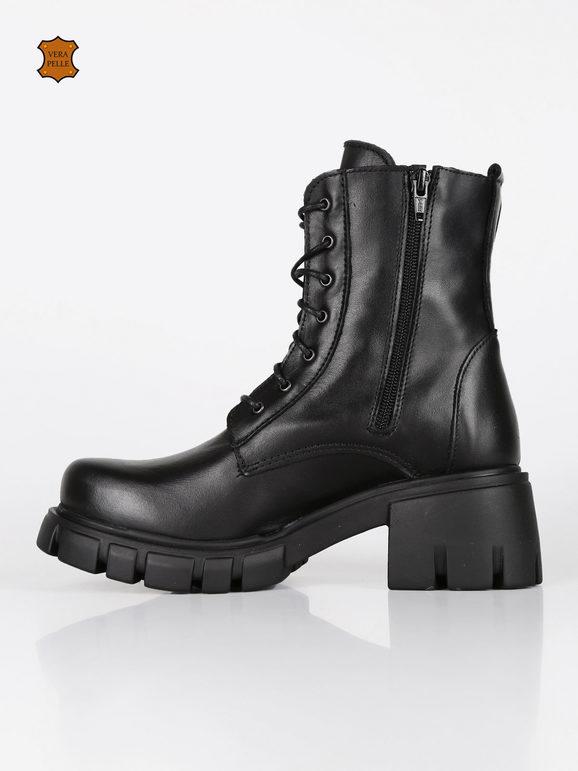 Leather combat boots with heel