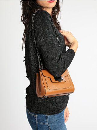 Leather handbag with chain shoulder strap