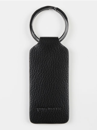 Leather keychain with studs