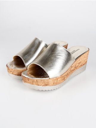 Leather slippers with wedge
