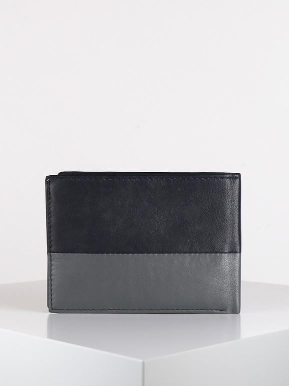 Leather wallet with check holder  blue / gray