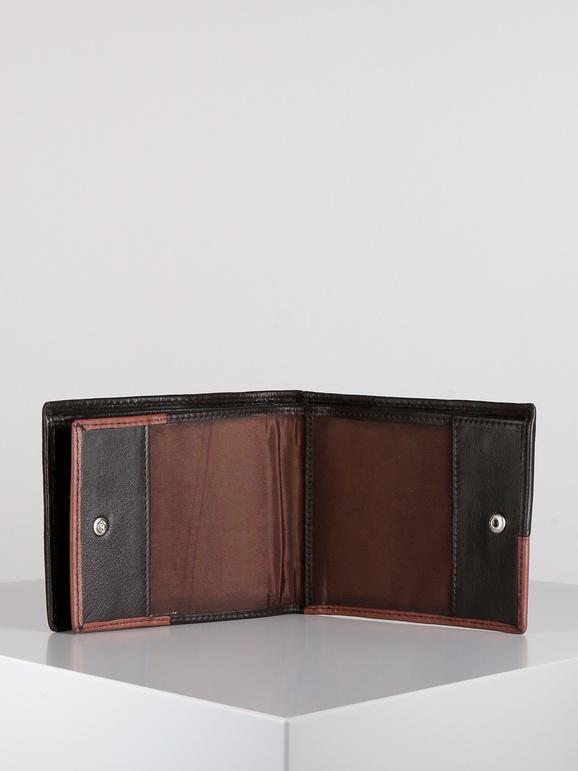 Leather wallet with check holder  dark brown
