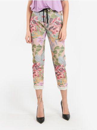 Lightweight women's trousers with floral print