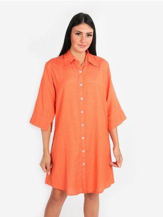 Linen blend shirt dress with buttons