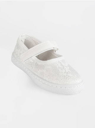 Little girl ballet flats in lace with tear