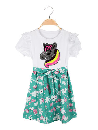 Little girl dress with short sleeves with sequins