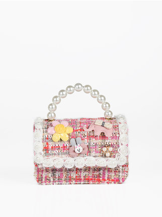 Little girl's handbag with pearls and patches