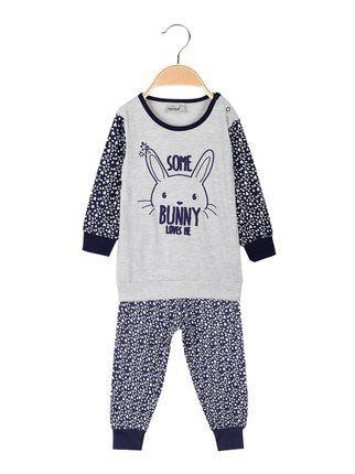 Long 2-piece baby girl pajamas in cotton