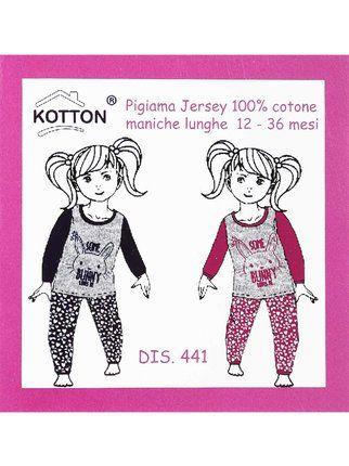 Long 2-piece baby girl pajamas in cotton