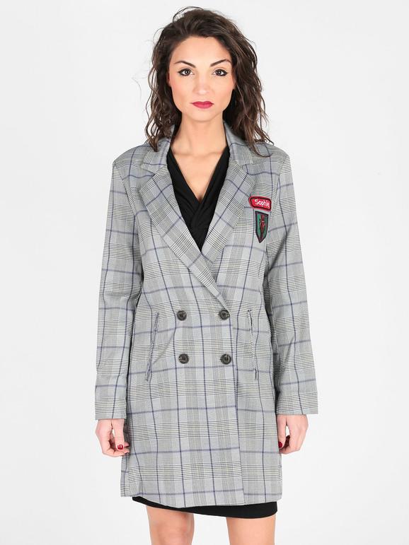 Long double-breasted Prince of Wales jacket