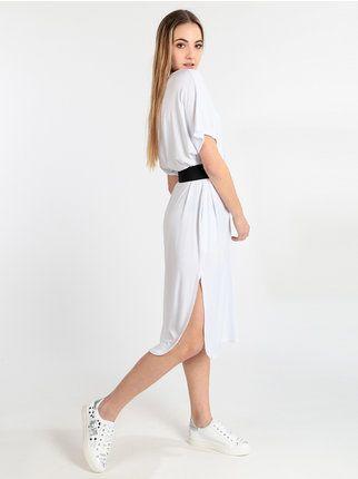 Long dress with short sleeves with slits