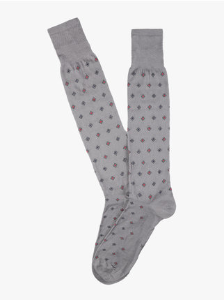 Long men's cotton socks with rhombuses