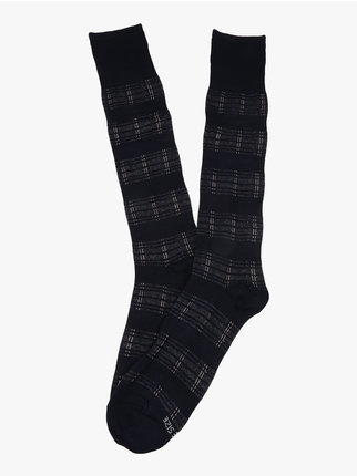 Long men's socks in warm checked cotton