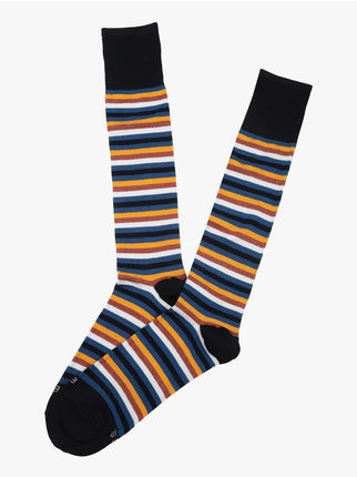 Long men's socks in warm striped cotton