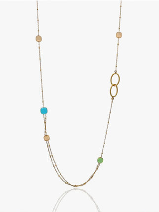 Long necklace with colored stones in steel for women