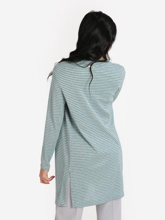 Long open cardigan with thin stripes