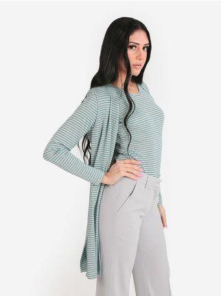 Long open cardigan with thin stripes