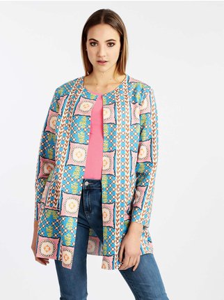 Long open jacket with prints
