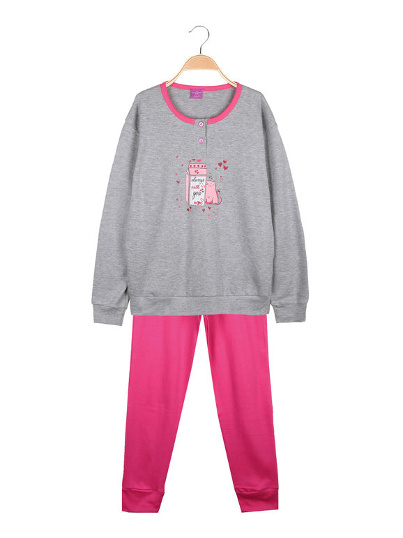 Long pajamas in warm cotton for girls