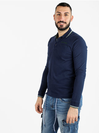 Long-sleeved cotton polo shirt with pocket