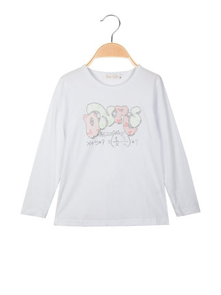 Long-sleeved girl's T-shirt with rhinestones