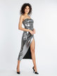 Long strapless dress with lurex