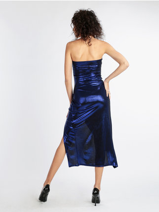 Long strapless dress with lurex