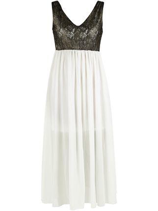 Long voile dress with macramè lace inserts