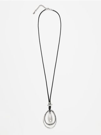 Long women's necklace with stone pendant