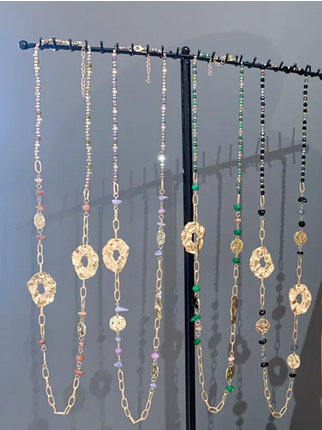 Long women's necklace with stones