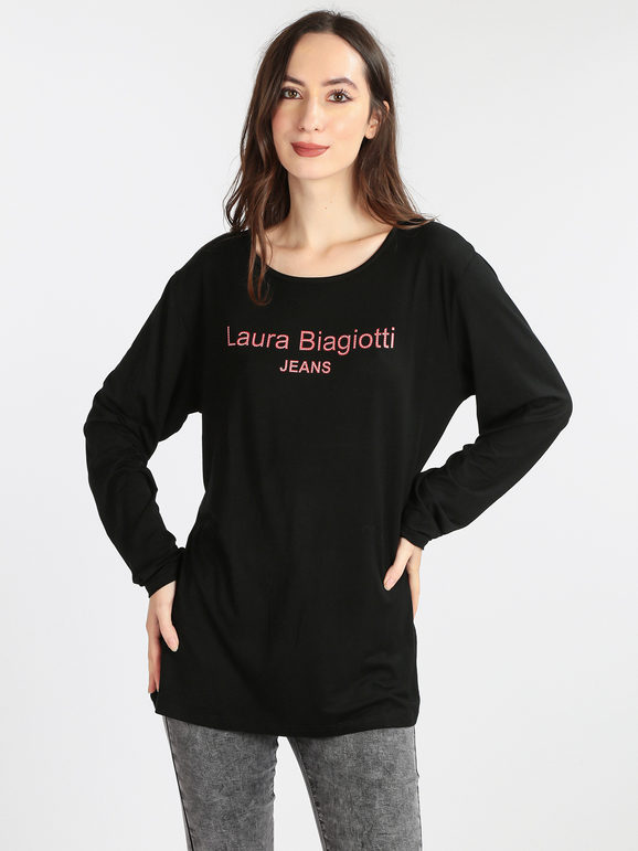 Long women's t-shirt with rhinestones