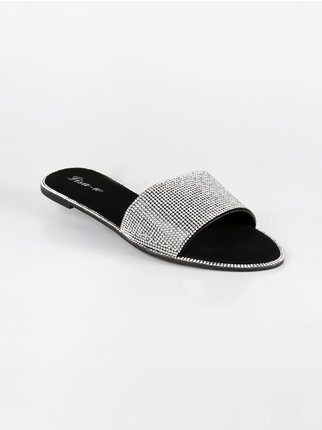 Low slippers with rhinestones