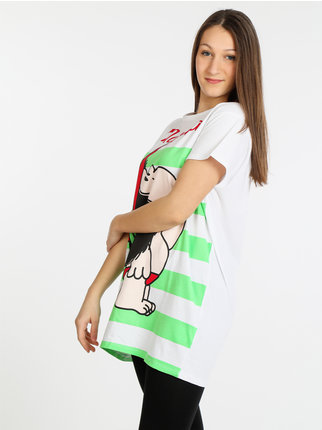 Mafalda und Snoopy  Kurzärmliges Maxi-T-Shirt für Damen