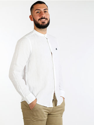 Mandarin collar linen shirt for men