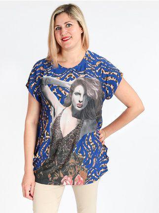 Maxi camiseta de mujer con estampado y pedrería