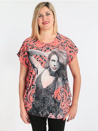 Maxi camiseta de mujer con estampado y pedrería