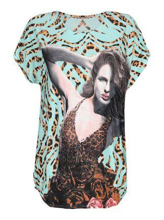 Maxi t-shirt with print and rhinestones