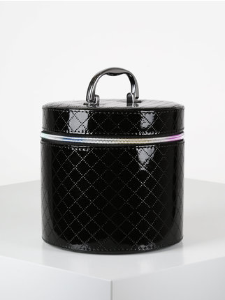 Medium cylinder beauty case in patent leather