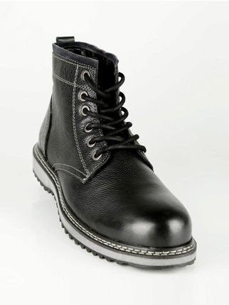 Men's boots in leather with eco-fur interior