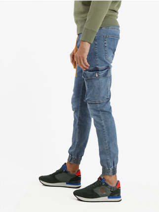 Men's cargo jeans with big pockets and cuffs