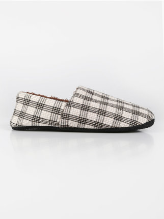 Men's checked slippers with fur