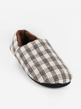 Men's checked slippers with fur