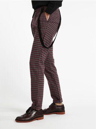 Men's checked trousers with suspenders