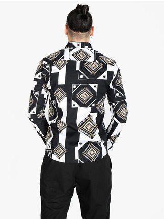 Men's cotton shirt with geometric prints