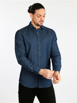 Men's denim-effect cotton shirt